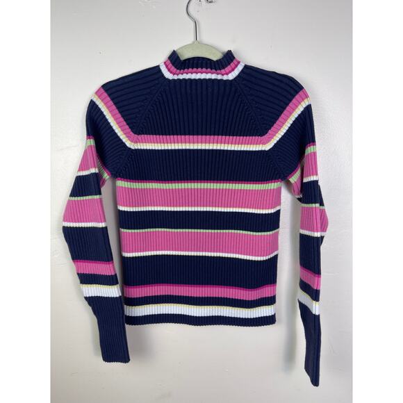 Women's XL Studio Works Colorful Striped Turtleneck Sweater - Picture 2 of 3